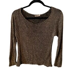 I. Magnin & Co Metallic Knit Long Sleeve Top‎ Women's Sparkly Gold Black VTG